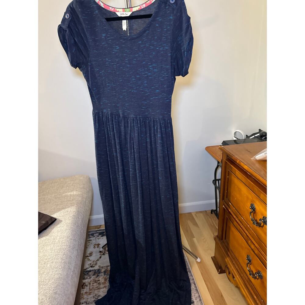 Matilda Jane Deep Water Navy Maxi Short Sleeve Casual Empire Waist Dress Size M